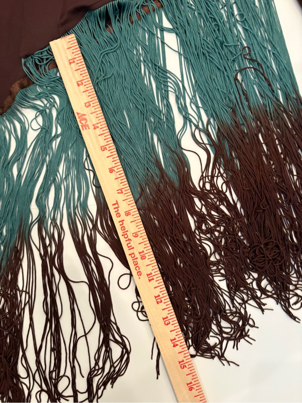 Boston Proper Brown Kimono Cape with Teal Fringe -Large-western-boho-prarie - Picture 7 of 11